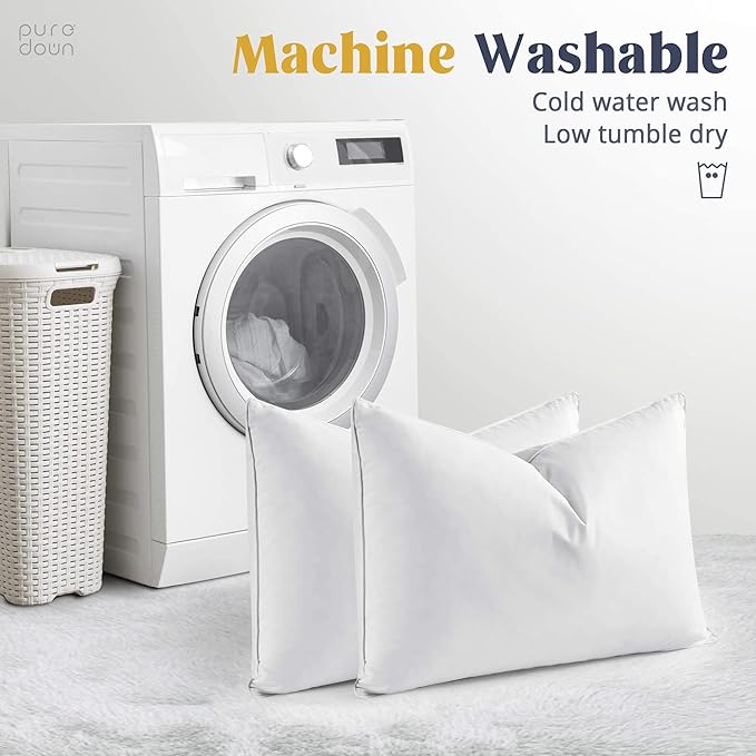 puredown® Goose Feathers and Down White Pillows with 100% Soft Cotton Cover, Bed Sleeping Hotel Collection Pillows Set of 2 King Size