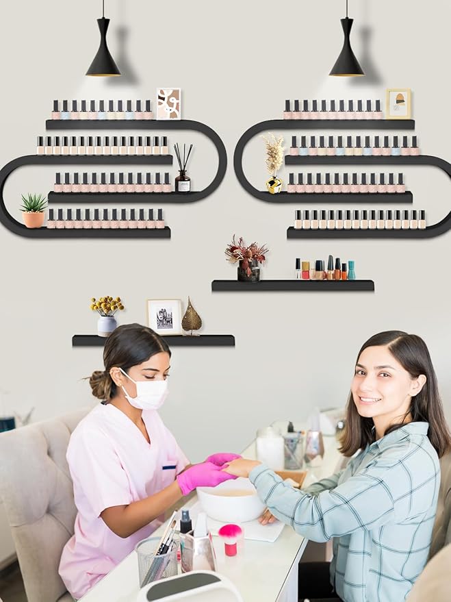EBANKU 6PCS U Shape Nail Polish Racks Heavy Duty Nail Shelfs for Wall Nail Polish Display Rack Cosmetic Display Cases Nail Polish Organizer Wall Shelf for Home Spa Nail Salon(Black)