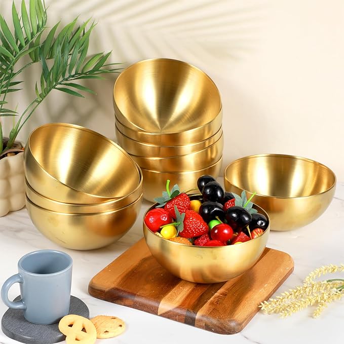 10 Pcs Gold Mixing Bowls 5.9 Inch Stainless Steel Mixing Bowl Salad Bowl Set Metal Gold Serving Bowls for Baking, Prepping and Serving Food Salad Fruit Snack Soup Cereal