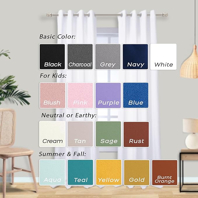 Mrs.Naturall White Blackout Curtains 108 Inches Long for Living Room 2 Panels Set,Grommet Thermal Insulating Block Sun 60% Black Out Height High Ceiling to Floor Length Curtains for Sliding Door,9 FT