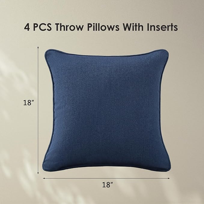Sunbrella Decorative Outdoor Water Repellent Throw Pillows with Inserts, Set of 4, 18" x18" Pillows for Patio, Backyard, Bed, Couch, and Patio Furniture, Specrtum Indigo