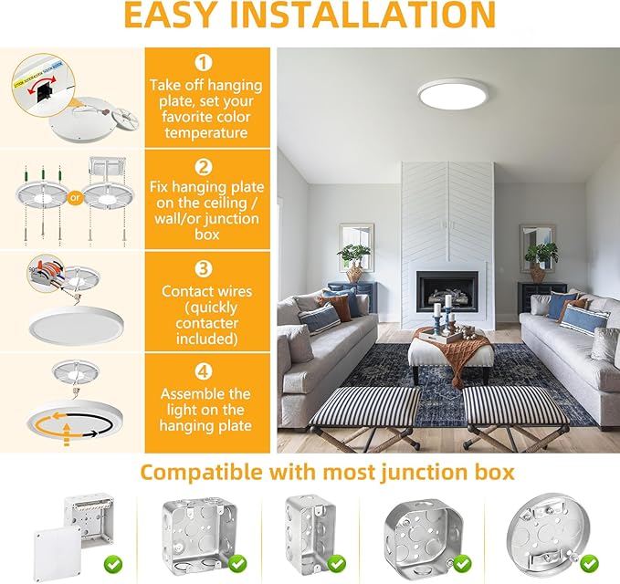 Led Flush Mount Ceiling Light,9 Inch 18w 1860lm,3000k/4000k/6000k 3CCT Selectable, Round Modern Flat Panel Super Slim Led Ceiling Light,for Living Dining Kitchen Bedroom Room (4Pack-White)