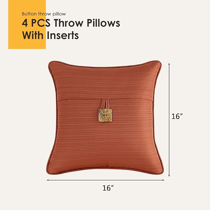 Outdoor Decorative Pillows with Coconut Button Pack of 4, 16" x 16" Outdoor Pillow Set for Couch Bed Throw Patio Sofa, Coral Red