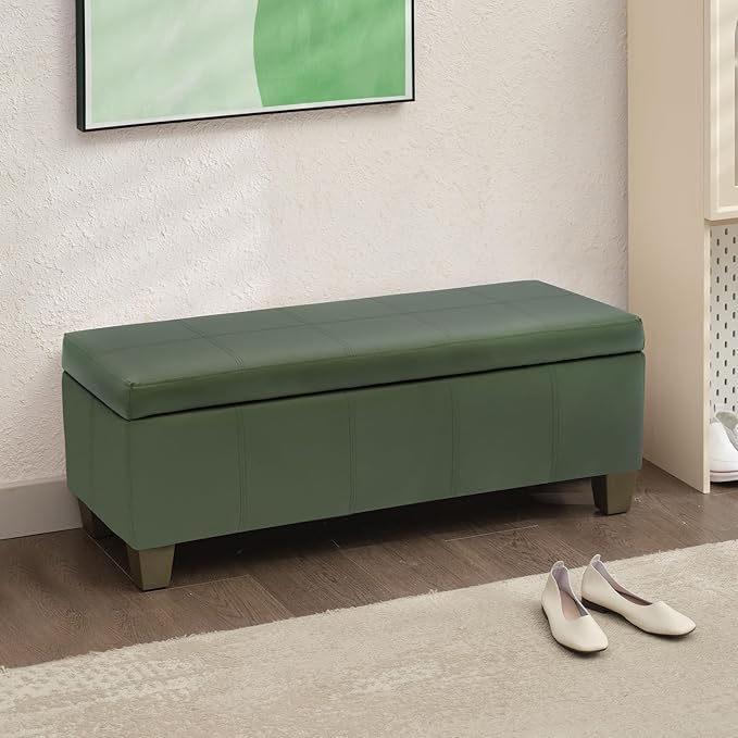Teal Faux Leather Ottoman with Storage, Rectangular Extra Long Storage Bench for Bedroom and Living Room