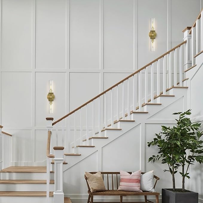 Knurled Brass Wall Sconces Set of Two,21" Sconces Wall Lighting 2-Light, Gold Bathroom Wall Sconces, Glass Vanity Lights, Indoor Wall Sconce for Bathroom,Bedroom, Living Room, Hallway