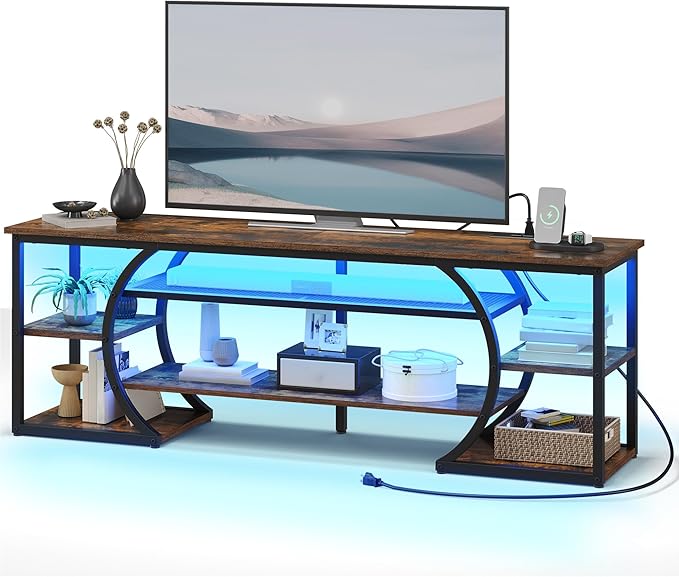 YITAHOME TV Stand for 65/70 Inch TV, LED TV Stands for Living Room w/Power Outlets, Entertainment Center with Storage, Wood Television Stand, TV Console Table, Rustic Brown