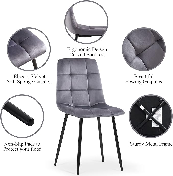 NORDICANA 5-Piece Dining Table Set, 47 in Modern Irregular Rectangle Kitchen Table & 4 Grey Velvet Upholstery Side Chairs, Metal Legs, Dining Room Set for 4