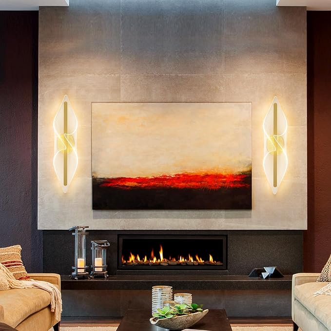 Modern Gold Wall Sconce 17.3Inch, Hardwired LED Wall Lamp with Remote Control Dimmable Acrylic Wall Lights for Living Room Hallway Bedroom Stairs