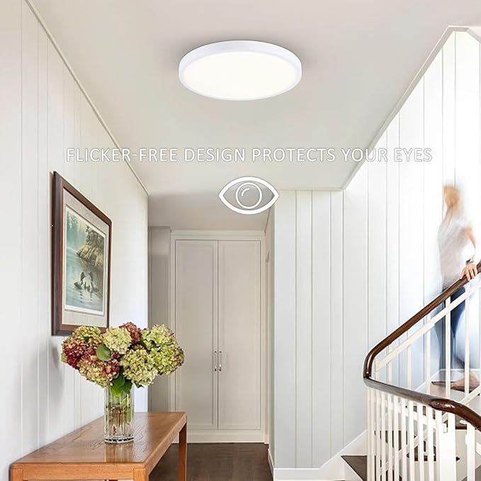 14 Inch LED Flush Mount Ceiling Light, Slim Dimmable Ceiling Light for Kitchen, Bedroom, Metal and Glass, Low Ceiling, White, 26W, 3000K, 2 Pack