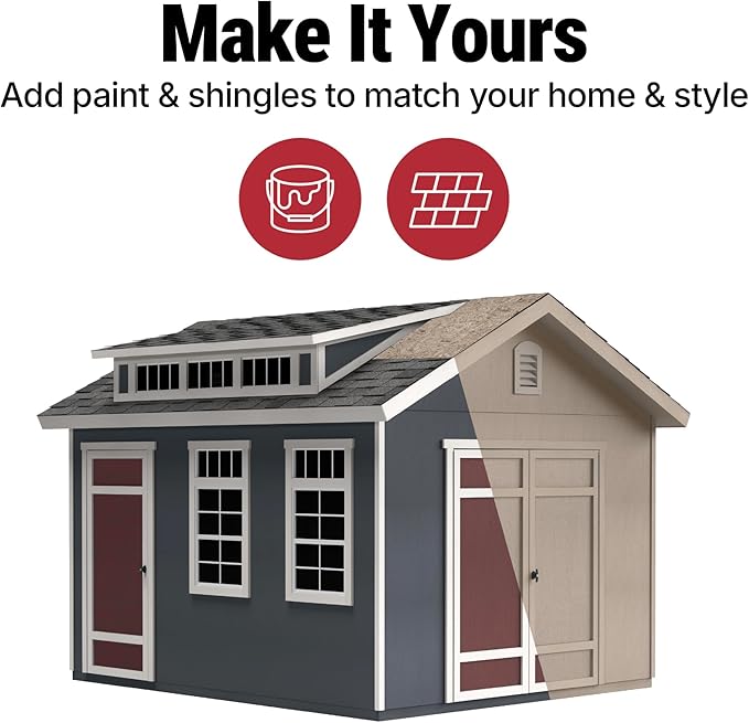 Handy Home Products Designer 12x10 Wooden Storage Shed with Dormer, Windows, and Floor Kit- Paint and Shingles not Included