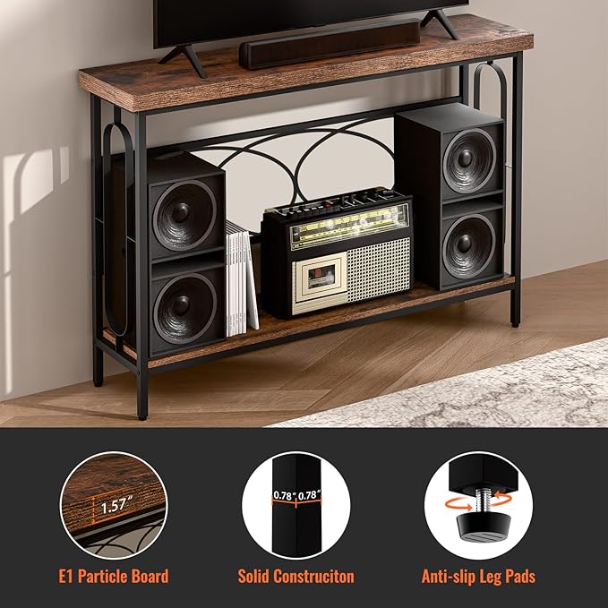 50 Inch Narrow Sofa Table, Industrial Long Sofa Table Behind Couch, Entry Console Table with Storage for Entryway, Living Room, Foyer