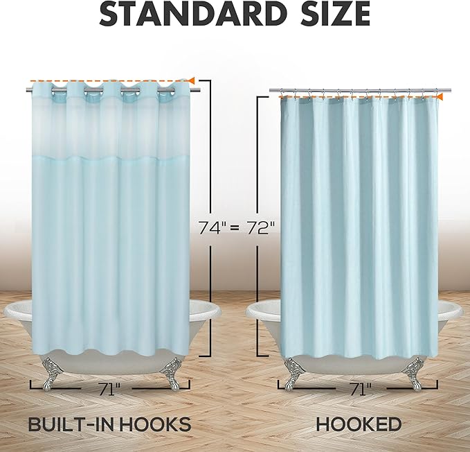 No Hook Slub Textured Shower Curtain with Snap-in PEVA Liner Set - 71" x 74"(72"), Hotel Style with See Through Top Window, Machine Washable & Water Repellent, Blue, 71x74