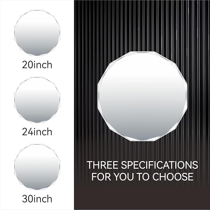 Single Beveled Edge Circle Mirror Frameless Wall Mount Bathroom Vanity Mirror, 24”