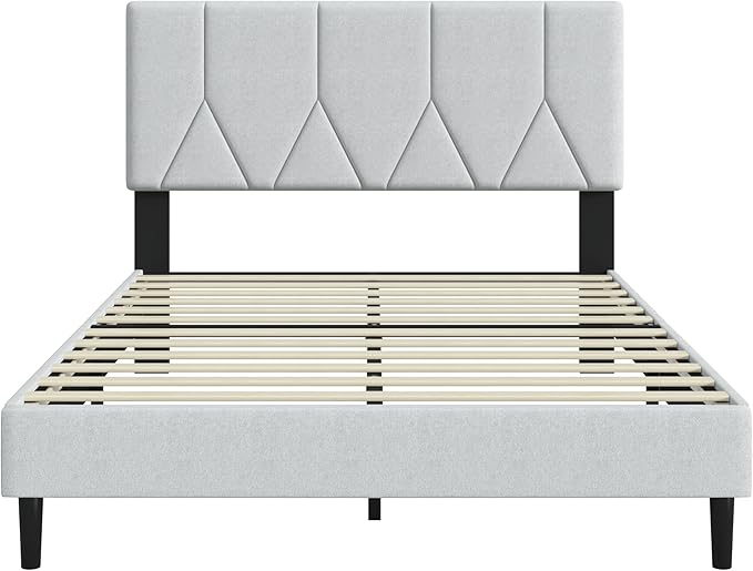 Full Size Bed Frame, Platform Bed Frame with Velvet Upholstered Headboard, Fully Upholstered Mattress Foundation with Strong Wooden Slats, No Box Spring Needed, Noise Free, Easy Assembly