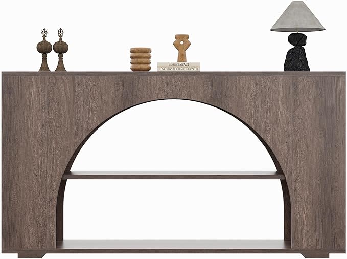 Sofa Console Table with Storage, 55" Farmhouse 3-Tier Hallway Wood Table for Living Room, Hallway, Foyer, Brown Oak