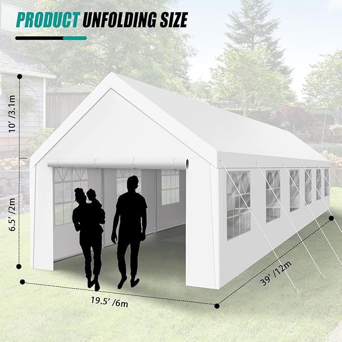 Heavy Duty Carport, Spacious 20x40 Outdoor Shelter Portable Garage, Waterproof Canopy with Easy Assembly & All-Weather Protection