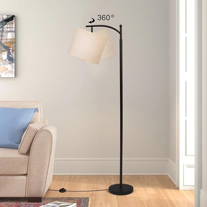 Arc Floor Lamp,Modern Floor Lamp,62'' Standing Lamp with Foot Switch,Tall Floor Lamps for Living Room,Bedroom,Office,360° Adjustable Light Shade,(Black)