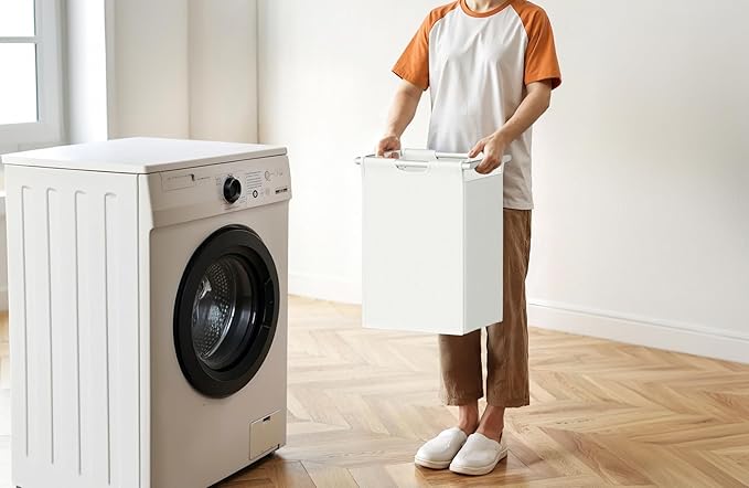 Laundry Hamper with Shelf, Laundry Basket 2 Section, Laundry Sorter with Pull-Out Removable Large 2 Color Bags and Movable, Metal Frame, 2 x 15.87 Gallons (60L), White PF06XLE