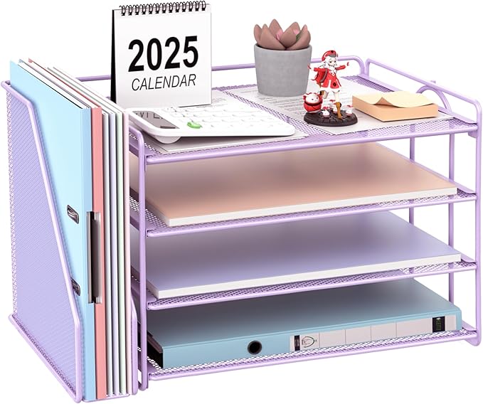 gianotter 4-Tier Paper Organizer With Magazine Holder, Desk Organizers and Accessories, File Organizer for Office Supplies Storag (Purple)