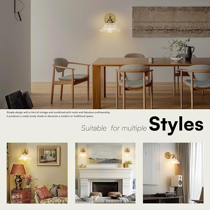 Vintage 1-Light Wall Sconce with Clear Ribbed Glass Shade, Industrial Hardwired Wall Light Fixture for Bedside Living Room Vanity Bathroom Hallway