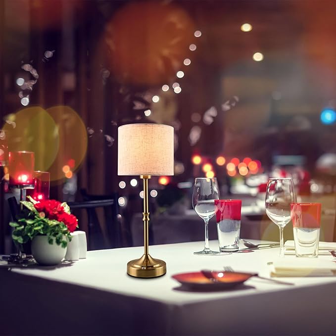 Cordless Table Lamp,5200mAh Rechargeable Battery Powered Table Lamps,3-Level Brightness Dimmable, Mid Century Lamp ,Bedside Night Lamp, Vintage Metal Lamp for Kitchen/Dinner/Patio/Restauran(Gold)