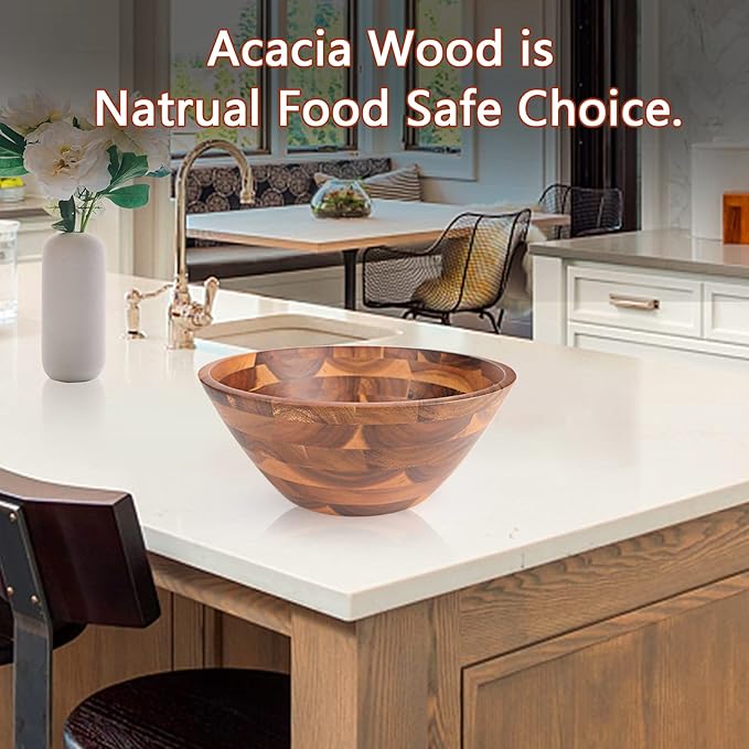 AIDEA Acacia Wood Serving Bowl for Fruits or Salads, 11" Diameter x 4.5" Height, Wooden Single Salad Bowl