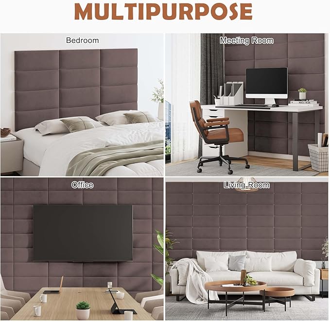IFNOW Wall Mounted Upholstered Headboard Queen, 3D Peel and Stick Soundproof Panels, Reusable and Removable Padded Leather Bed Headboard, 9 Panels 9.84" x 23.62", Dark Skin