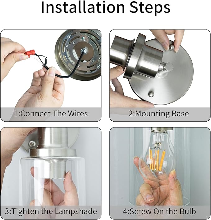 Brushed Nickel Wall Light: LED Wall Sconces Indoor, Modern Sconces Wall Lighting with E26 Base and Clear Glass Shade, Wall Light Fixtures for Bedroom, Hallway, Mirror, Living Room