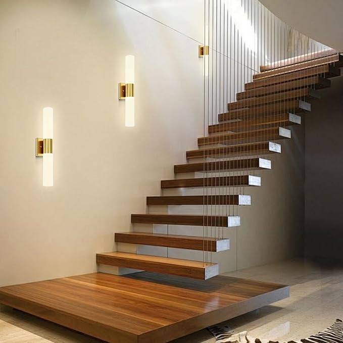 Bathroom Wall Sconces Set of Two, 21 Inch Modern Vanity Lights with Frosted Glass Shade, Bathrooms Vanity Lighting Fixtures for Mirror Bedroom Living Room Hallway (Gold)