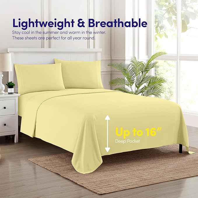 1500 Supreme Collection Twin Sheet Sets Pale Yellow - 3 Piece Bed Sheets and Pillowcase Set for Twin Mattress - Extra Soft, Elastic Corner Straps, Deep Pocket Sheets, Twin Pale Yellow