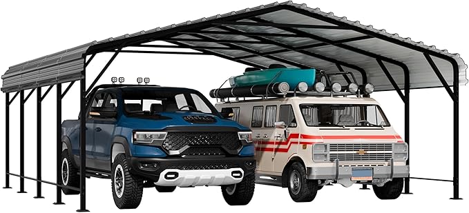 Shintenchi 20x20 FT Carport,Heavy Duty Carports Canopy with Steel Roof and Frame,Metal Carport with Enhanced Base Oversized Garage Outdoor Galvanized Shelter for Cars, Boats and Tractors