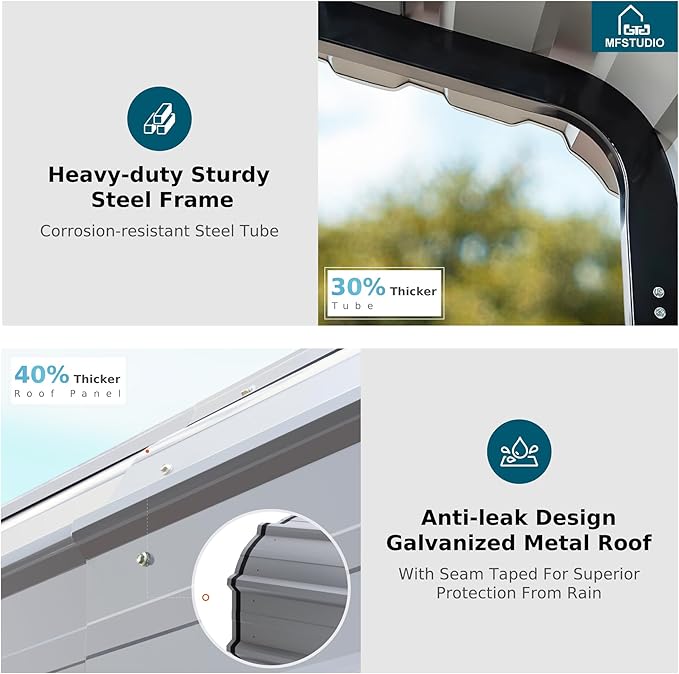 MFSTUDIO Carport 12x25 ft, Outdoor Heavy Duty Carports with Sidewalls, Metal Shed Canopy Shelters Garage Shelter Shade Car Ports with Galvanized Roof for Cars, Truck and Boats 