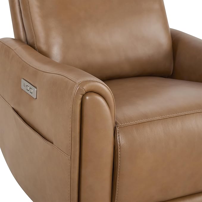 Watson & Whitely Genuine Leather Power Recliner Chairs for Adults, Swivel Glider Recliner Chair for Living Room with Charging Ports, Saddle