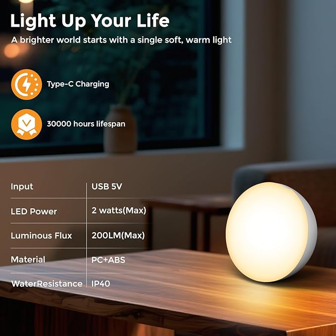 Cordless Bedside Table Lamp with Gravity Sensor | Portable Wireless Rechargeable 2000mAh Battery Operated | Mini Warm Soft Ambient Night Stand Light | Gift for Bedroom, Nursery, Camping & Outdoor