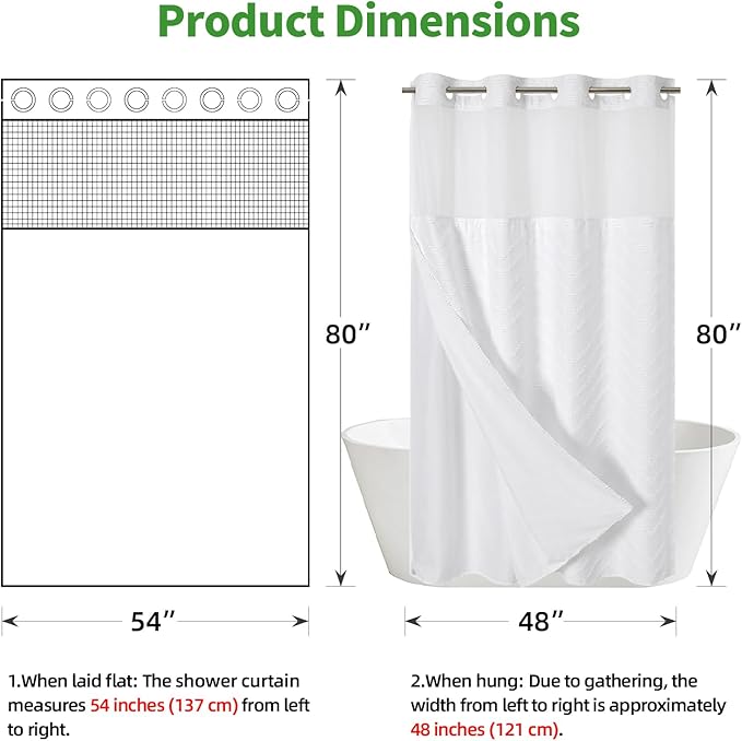 No Hook Boho Farmhouse Shower Curtain with Snap-in Fabric Liner set-54Wx80H(78H),White Tufted Chevron Striped Hotel Grade Cloth Shower Curtains for Bathroom with Window,Water Repellent