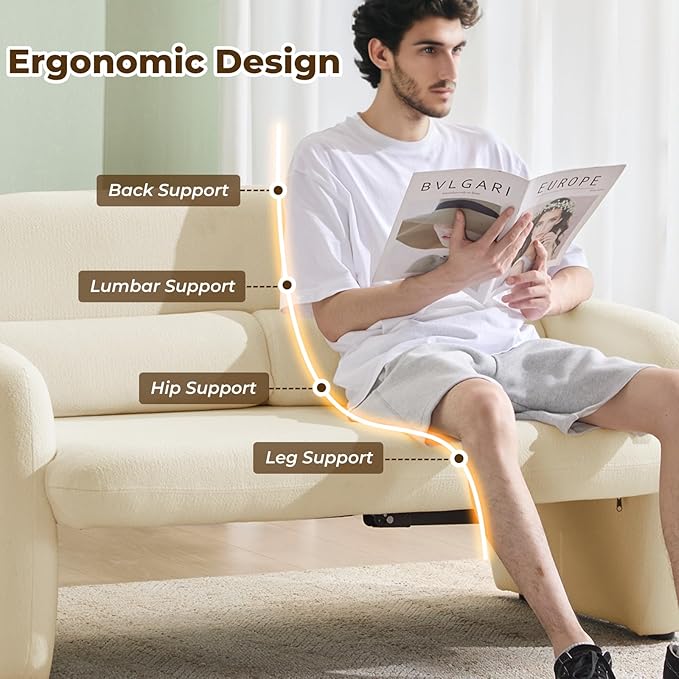 Furnimart Modern Loveseat Sofa, 54" 2-Seater Boucle Sofa, Comfy Upholstered Minimalist Couch, Small Couches for Small Spaces, Apartment, Office, Living Room, Bedroom, Dorm, Chenille White