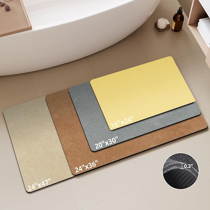 Bathroom Mat Quick Dry, Bathroom Rugs Non Slip Washable Thin Absorbent Bath Mat Fits Under Door Bathroom Floor Mat Perfect for Bath, Shower, or Sink 24"x60" Light Yellow