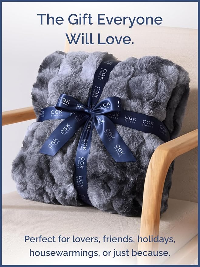 Fluffy Throw Blanket King Size - Faux Fur Throw for Couch or Bed - Plush Soft Extra Thick Faux Fur Rabbit Blanket - Cozy, Warm & Breathable - Luxury Minky Tie Dye Bedding - 90" x 108", Marble Black