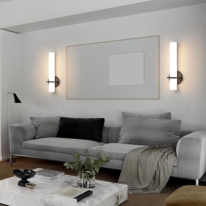 Wall Sconce Light - 15 inch Modern Black Bathroom Light Fixtures Wall Sconces Set of Two Dimmable LED Sconce Lighting, 15W 3000K Wall Light with Acrylic Shade for Bedroom Stairway Living Room