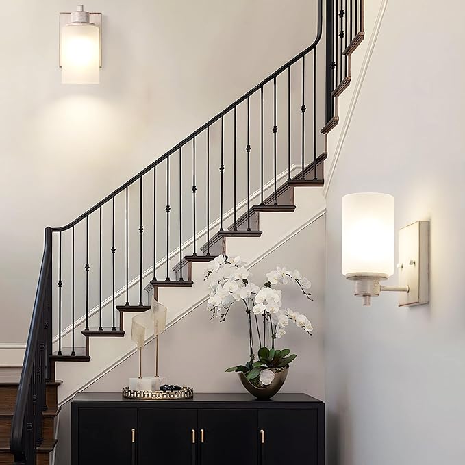 3 Pack Bath Vanity Light Fixture, Modern Indoor Wall Scone Lighting with Opal White Glass Shade, White Gold Wall Lamps