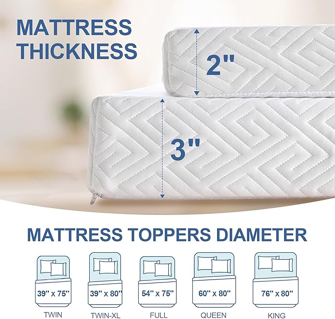 3 Inch Memory Foam Mattress Topper Twin, Memory Foam Pad with Removable & Washable Cover, Bed Topper for Back Pain, Non-Slip Ventilated Design, Twin Size