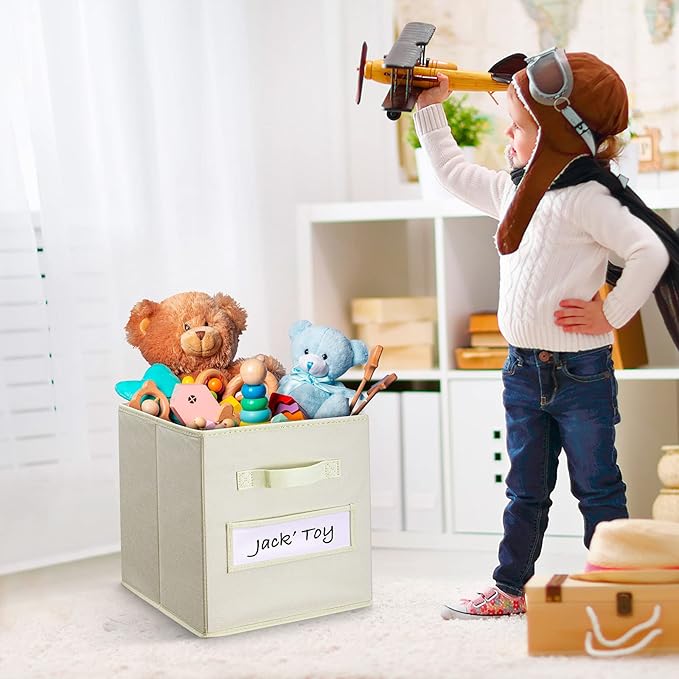artsdi 11 Inch Storage Cube,Storage bin (Set of 10) Foldable Fabric Cube Storage Bins with 10 Labels Window Cards & a Pen,Baskets Containers for Shelves,Closet Organizers Box,cube storage,Beige