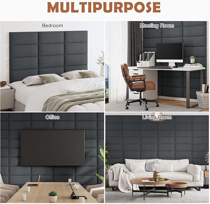 IFNOW Upholstered Wall Mounted Headboard, 3D Soundproof Wall Panels Peel and Stick for Twin Size, Reusable and Removable Tufted Bed Headboard in Black (6 Panels, 10" x 24")