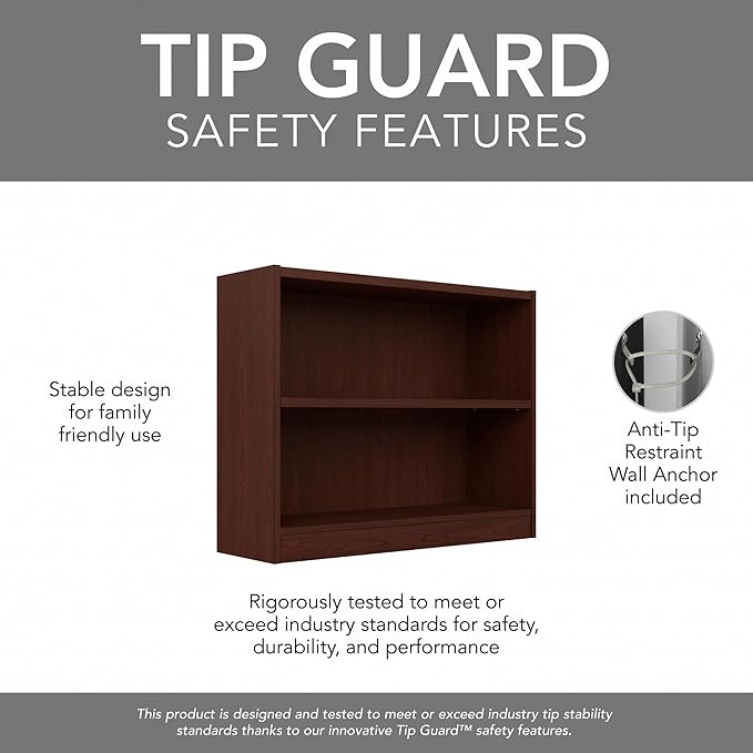 Bush Furniture Universal Small 2 Shelf Bookcase in Vogue Cherry, Low Storage and Display Bookshelf for Home Office or Living Room Organization