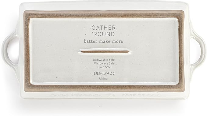 DEMDACO Gather 'Round Collection Back For More Warm & Toasty Classic White 9 x 5 Stoneware Serving Loaf Pan Baking Dish