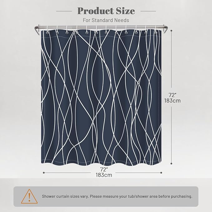 Punkray Aegean Blue Shower Curtain for Bathroom with Hooks, Shower Curtain Set, White Stripe Bath Curtains Decorative Shower Curtains Water Repellent Washable, 72 x 72