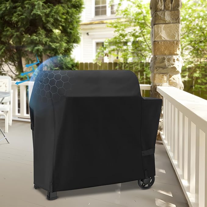 EZ-DONGTENG Heavy-Duty 600D Waterproof BBQ Grill Cover fits for Weber Searwood XL 600 Pellet Grill,3400146 Weber Searwood XL 600 Cover, Black