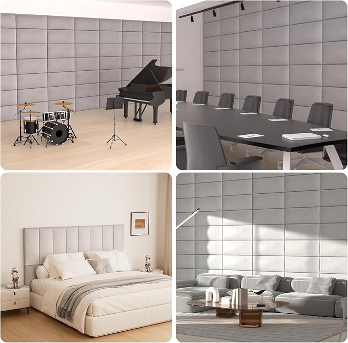 Upholstered Wall Mounted Headboard, 3D Soundproof Wall Panels Peel and Stick, Queen Size, Tufted, Dark Grey (9 Panels, 10" x 24")