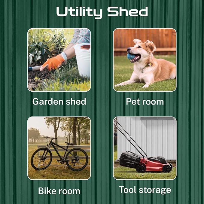 8 x 6 FT Outdoor Storage Metal Shed, Bike Garden Tool Shed with Slooping Roof, Lockable Doors and Aluminum Frames, Shed Easy to Assemble for Garden, Patio, Lawn, Green