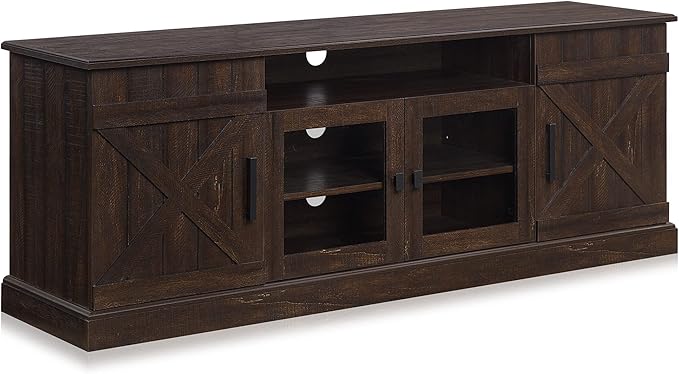 BELLEZE 65 Inch Modern Farmhouse Industrial Style Entertainment TV Stand for TVs Up to 70 Inches, Versatile Media Cabinet with Shelves and Storage - Veropeso (Espresso)